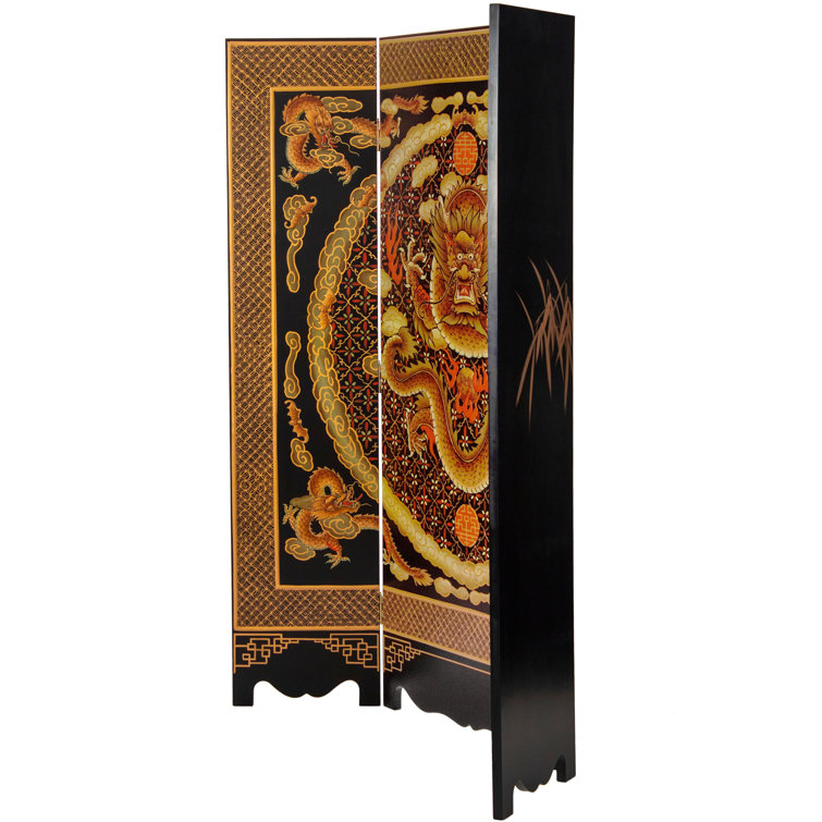 Oriental Furniture 6 Ft. Tall Black Lacquer Room Divider Dragon